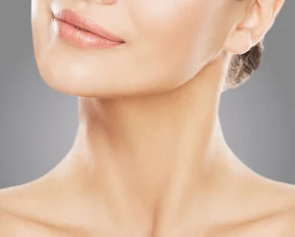 Close-up of a woman's neck and jawline for PDO thread lifting in London